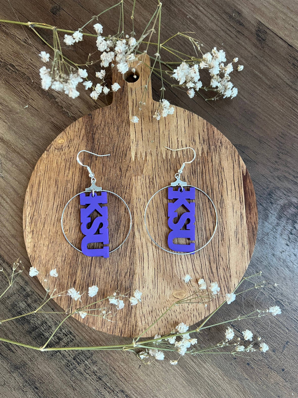 KSU Front Face Hoop Earrings, Kansas City Earrings, KSU